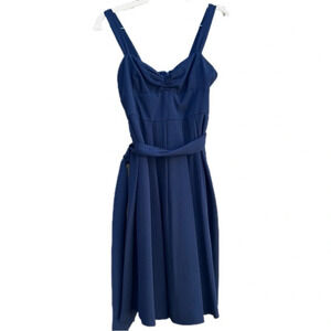 J. Crew Silk Pleated Dress in Navy Blue size 6p with belt